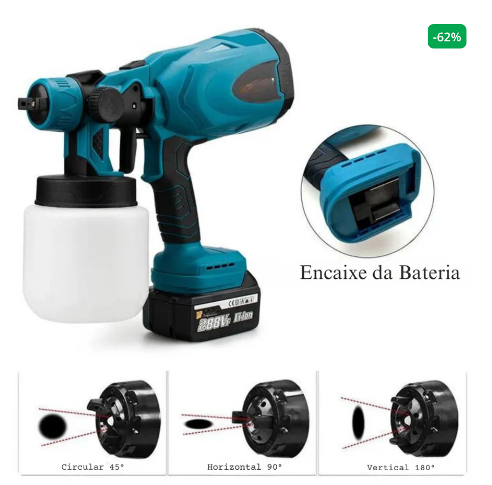 [LEVE 2 BATERIAS DE BRINDE] Pistola de Pintura Pulverização HVLP à Bateria 20V 1200ml com Carregador Bivolt [ÚLTIMO DIA]