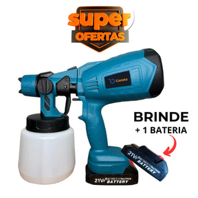 [LEVE 2 BATERIAS DE BRINDE] Pistola de Pintura Pulverização HVLP à Bateria 20V 1200ml com Carregador Bivolt [ÚLTIMO DIA]