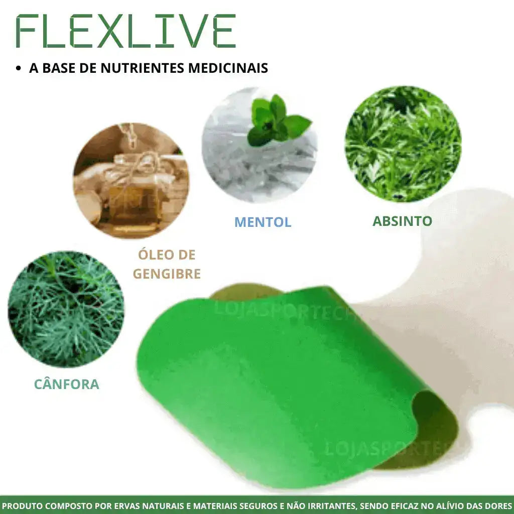 [120 UNIDADES] Flexlive - Adesivo de Recuperação Natural - Acabe com Dores Musculares e nas Articulações